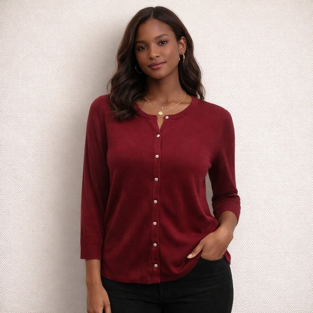 White House Black Market- Burgundy Knit Cardigan Size S